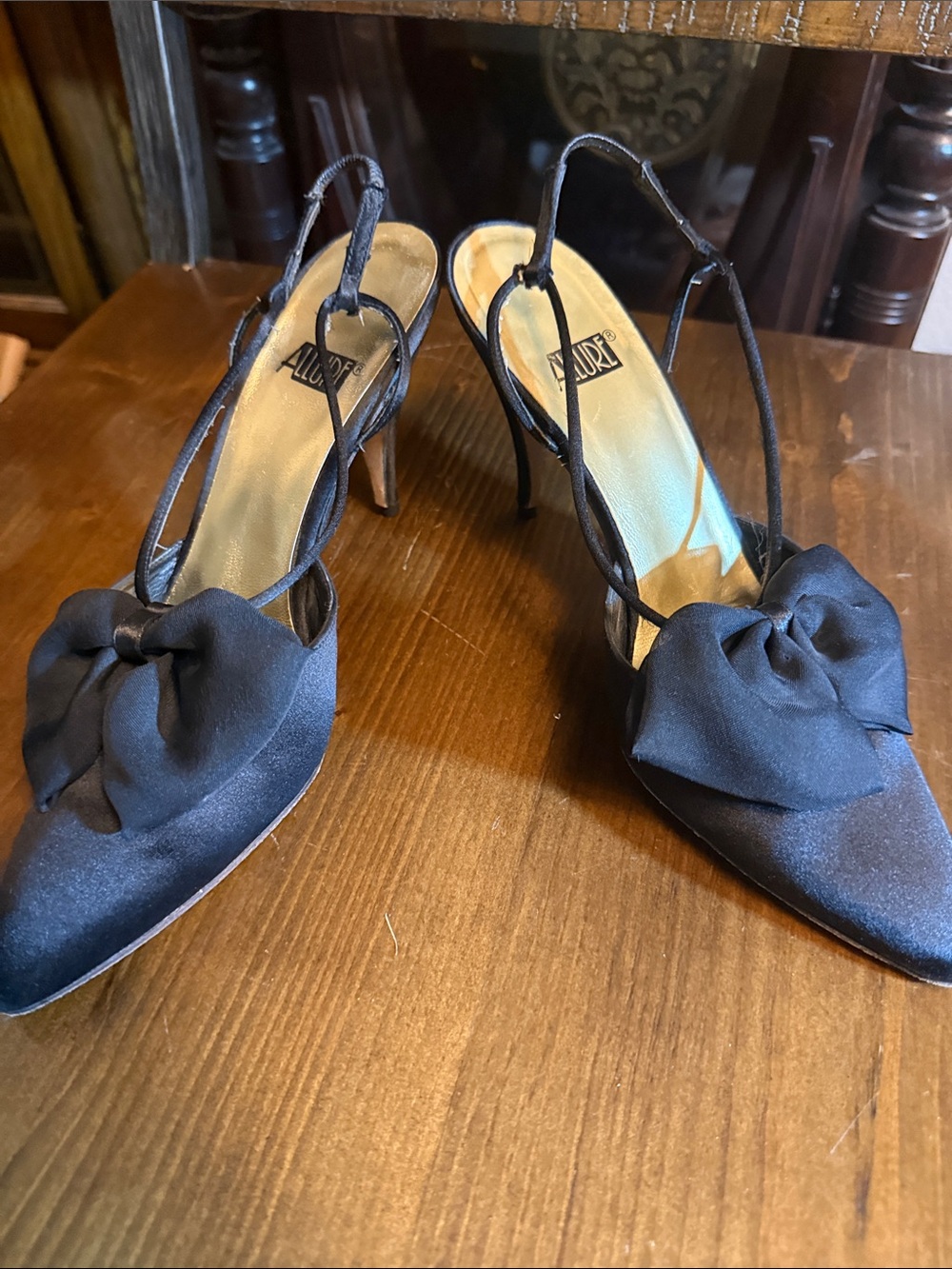 Allure Black Satin Bow Slingback Pumps